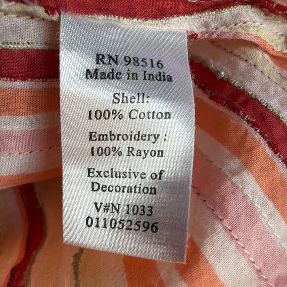 Coldwater Creek Women 2X Blouse retro button down red orange Stripe Cotton - Picture 10 of 12